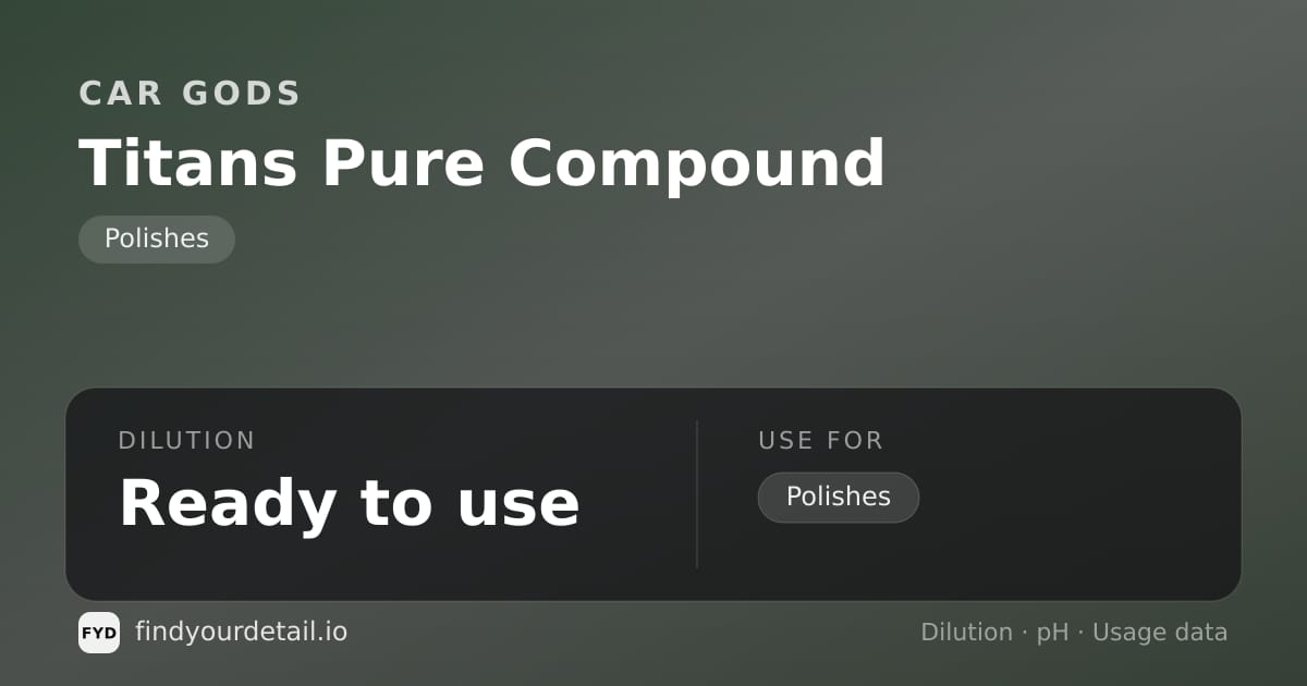 Car Gods Titans Pure Compound dilution ratio and pH specification chart