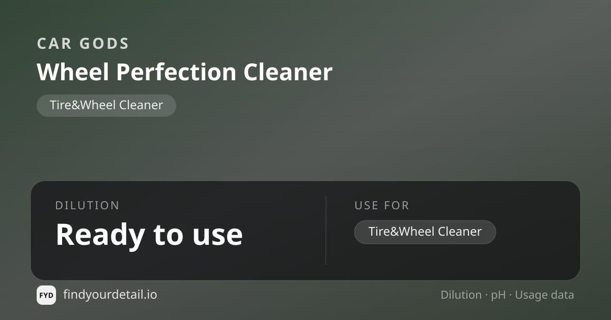 Car Gods Wheel Perfection Cleaner dilution ratio and pH specification chart