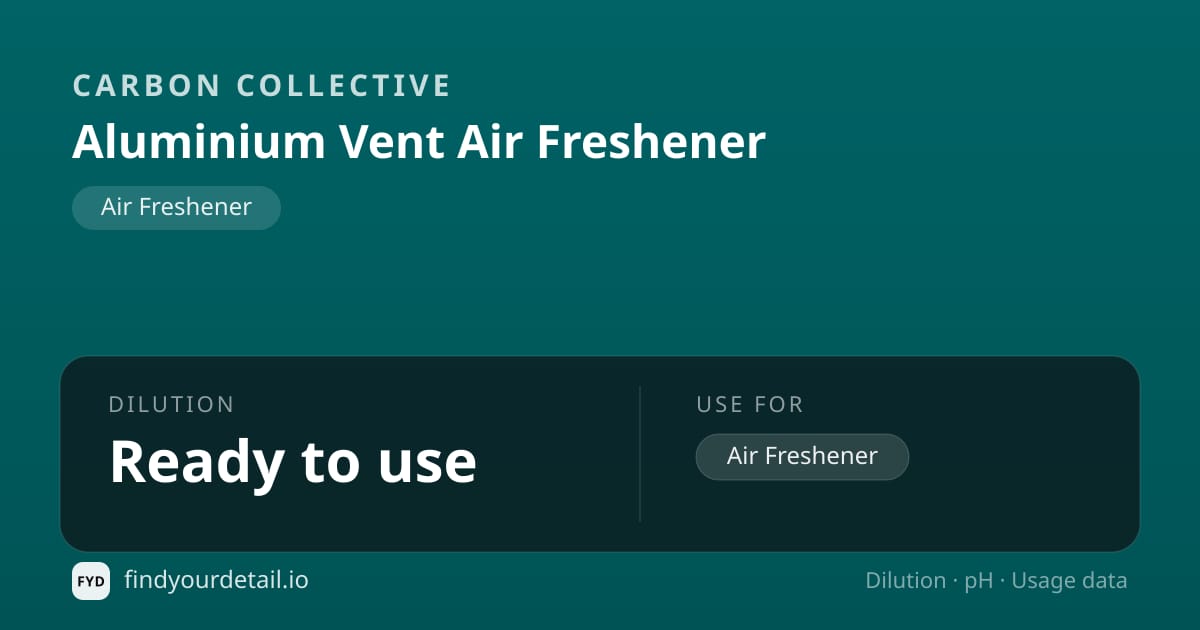 Carbon Collective Aluminium Vent Air Freshener dilution ratio and pH specification chart