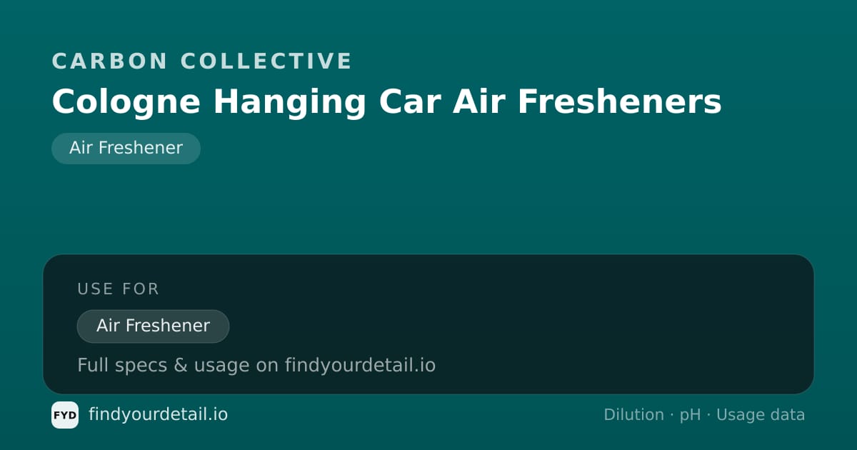 Carbon Collective Cologne Hanging Car Air Fresheners dilution ratio and pH specification chart