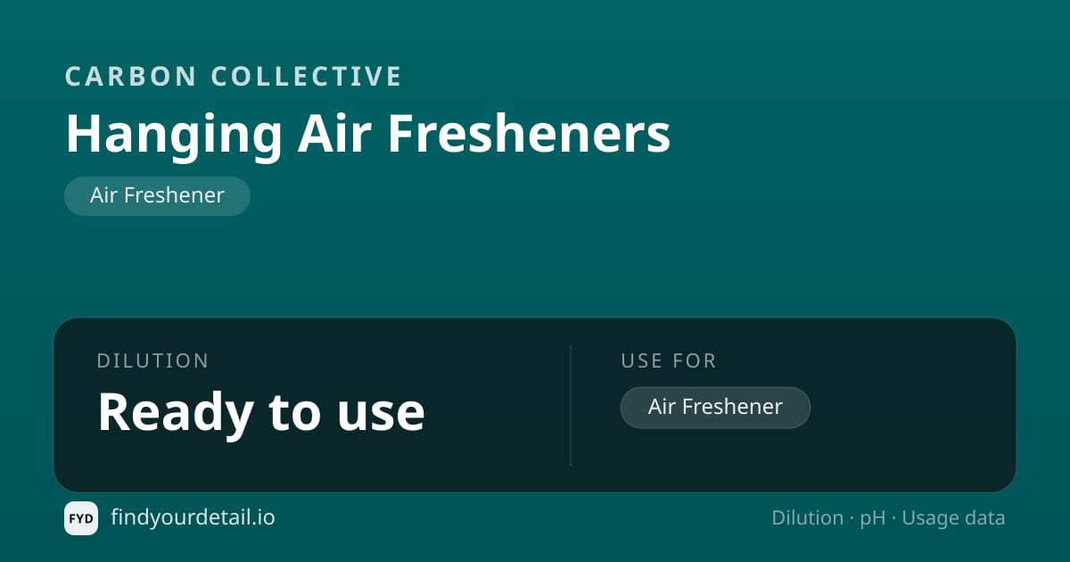 Carbon Collective Hanging Air Fresheners dilution ratio and pH specification chart