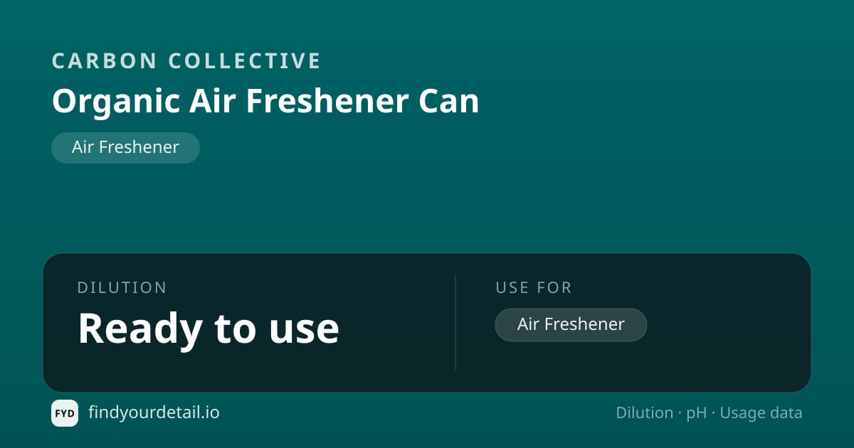 Carbon Collective Organic Air Freshener Can dilution ratio and pH specification chart