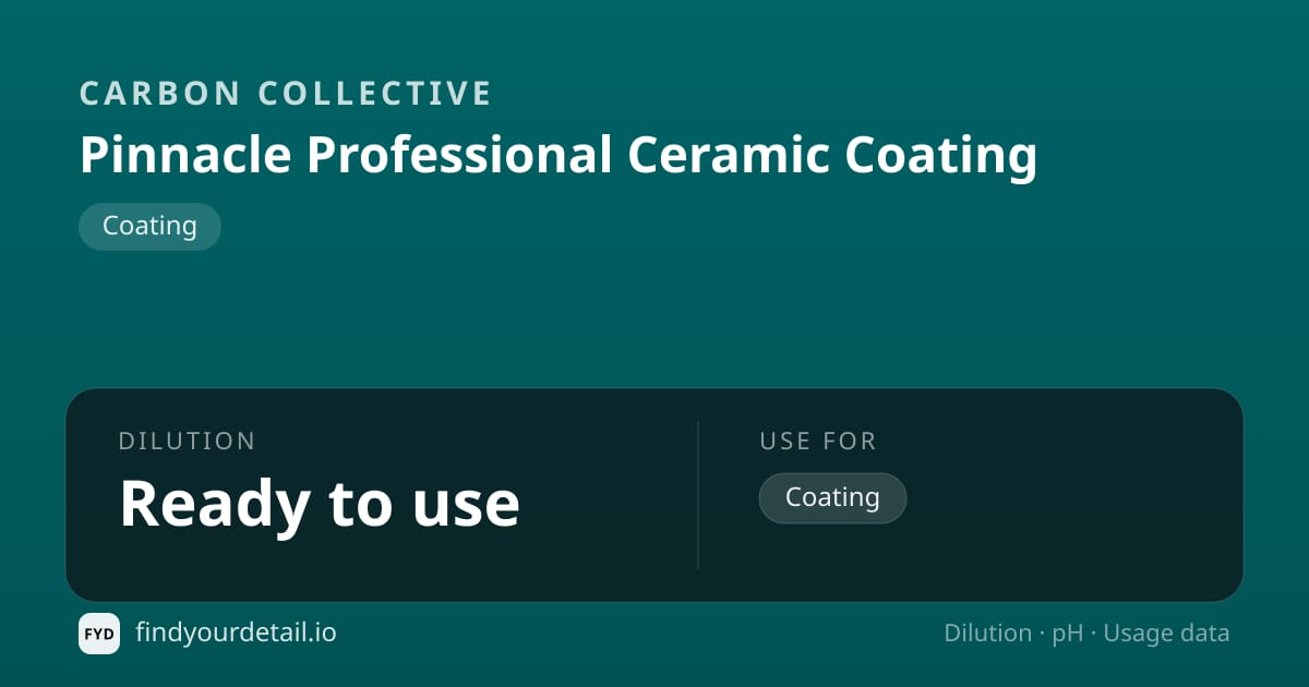 Carbon Collective 피너클 프로페셔널 세라믹 코팅 희석비 pH 스펙 카드