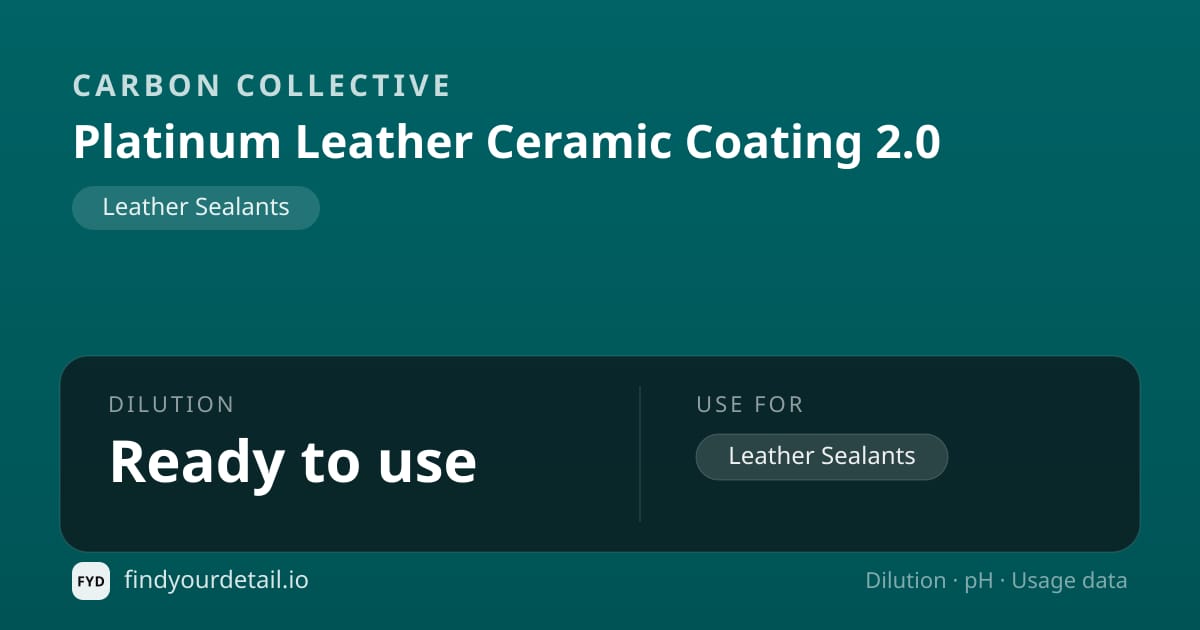 Carbon Collective 플래티넘 레더 세라믹 코팅 2.0 희석비 pH 스펙 카드