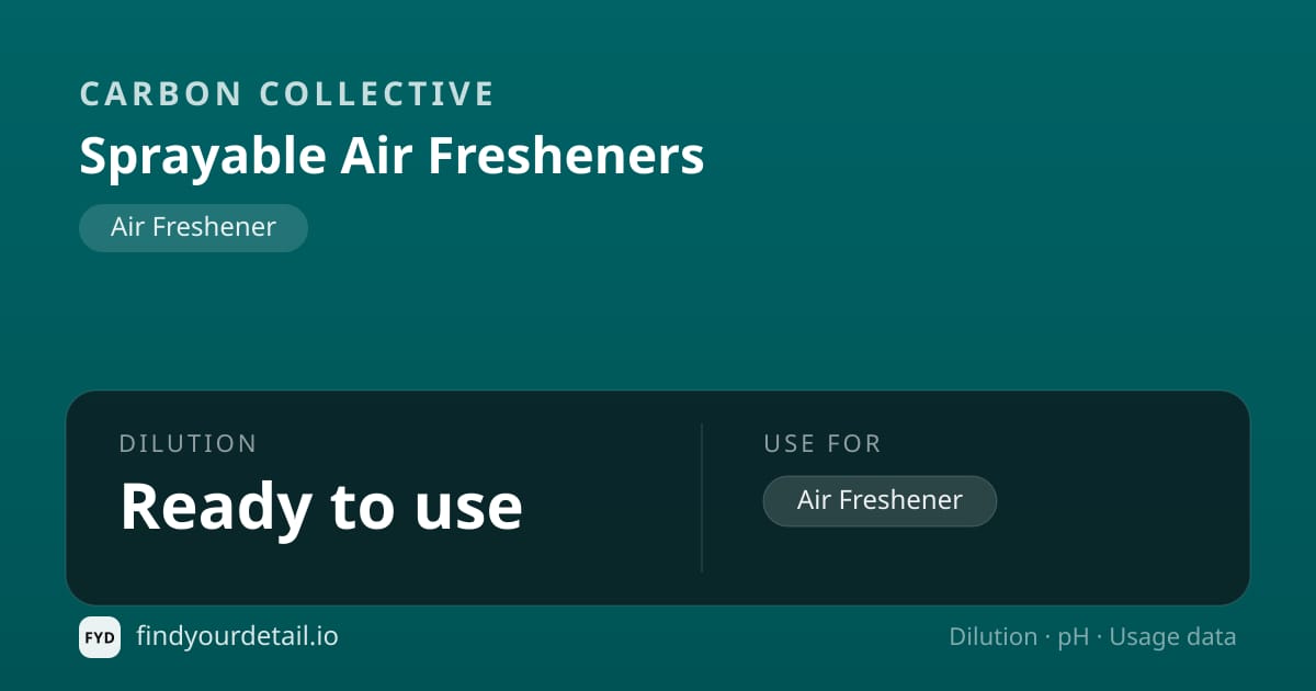 Carbon Collective Sprayable Air Fresheners dilution ratio and pH specification chart