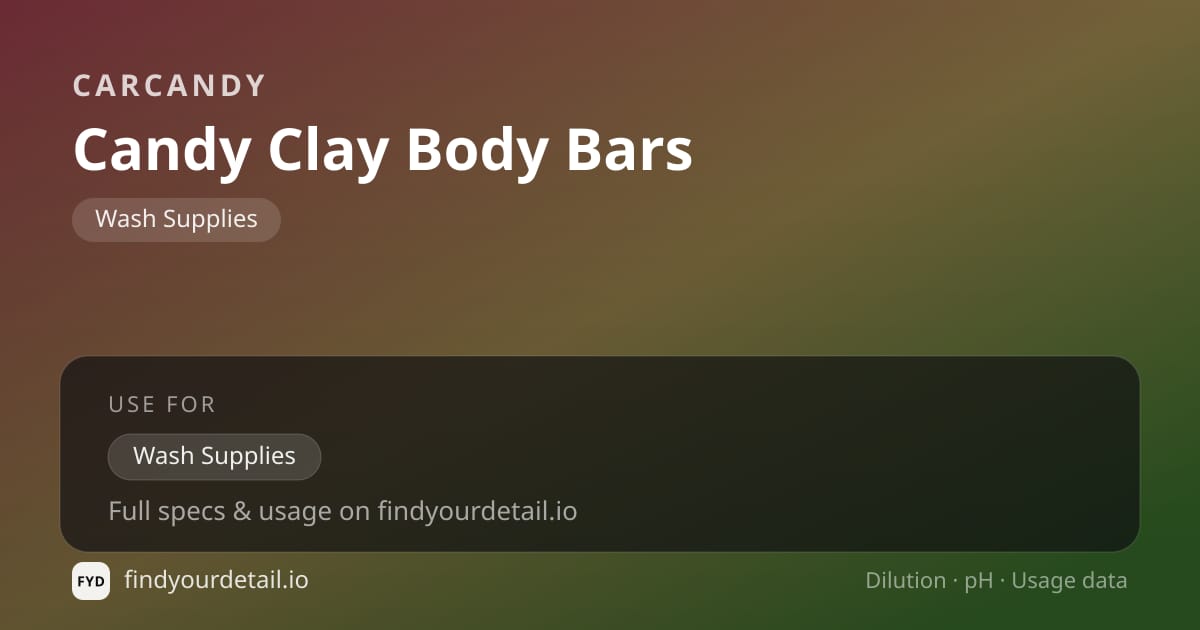 CarCandy Candy Clay Body Bars dilution ratio and pH specification chart