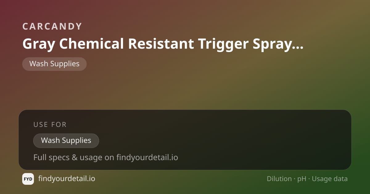 CarCandy Gray Chemical Resistant Trigger Sprayer dilution ratio and pH specification chart