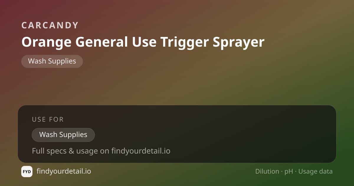 CarCandy Orange General Use Trigger Sprayer dilution ratio and pH specification chart