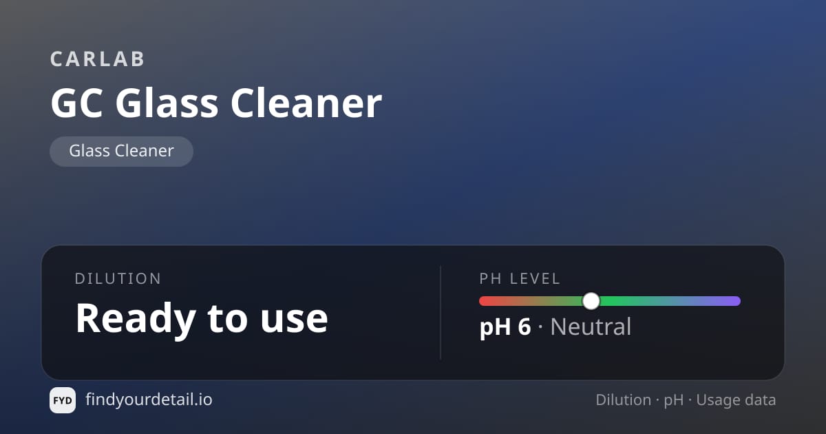 CARLAB GC Glass Cleaner dilution ratio and pH specification chart