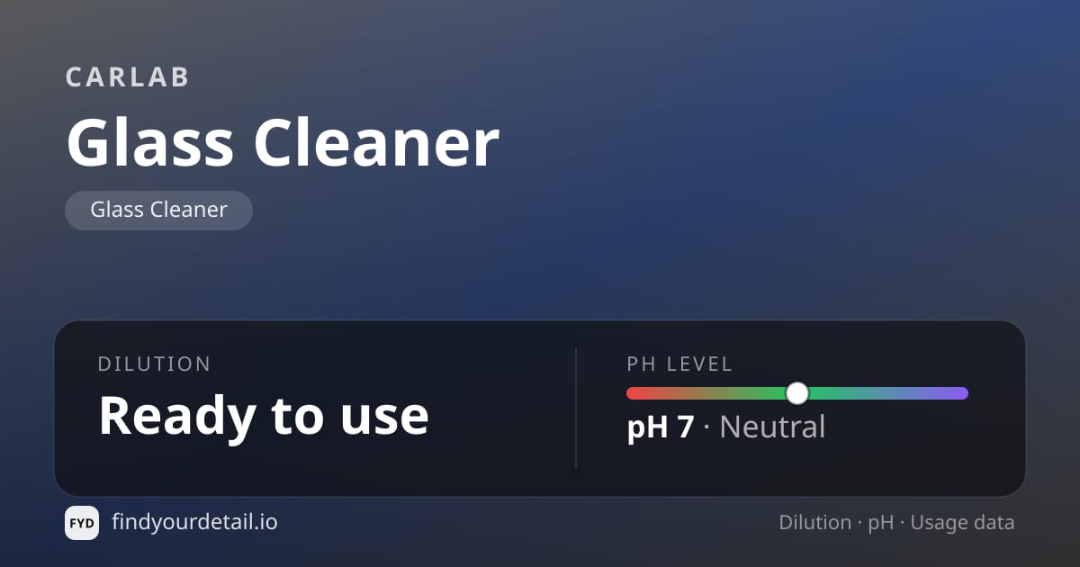 CARLAB Glass Cleaner dilution ratio and pH specification chart