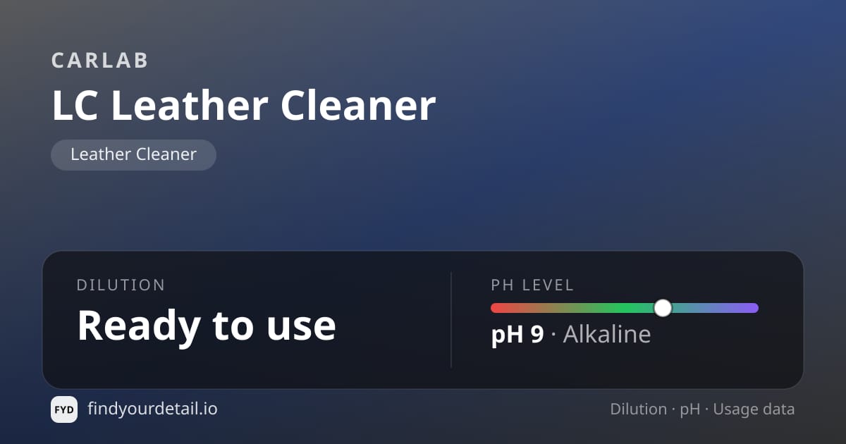 CARLAB LC Leather Cleaner dilution ratio and pH specification chart