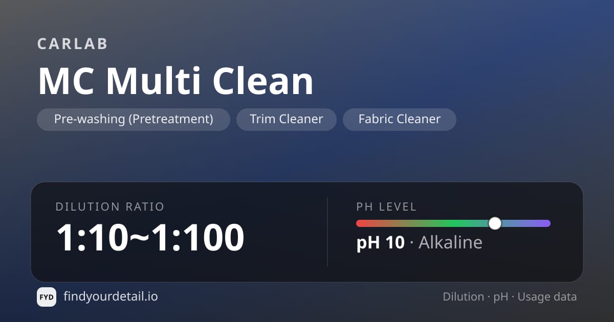 CARLAB MC Multi Clean dilution ratio and pH specification chart