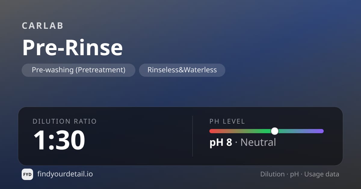 CARLAB Pre-Rinse dilution ratio and pH specification chart