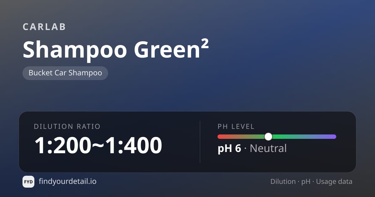 CARLAB Shampoo Green² dilution ratio and pH specification chart