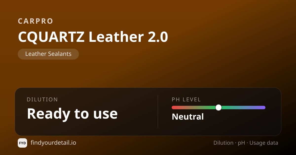 CarPro CQUARTZ 레더 2.0 희석비 pH 스펙 카드