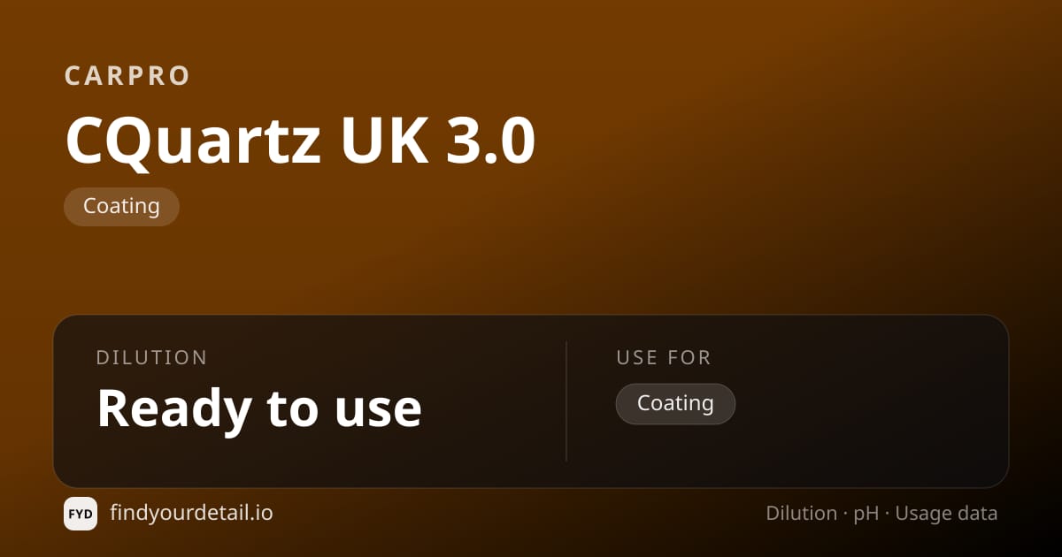 CarPro 큐쿼츠 UK 3.0 희석비 pH 스펙 카드