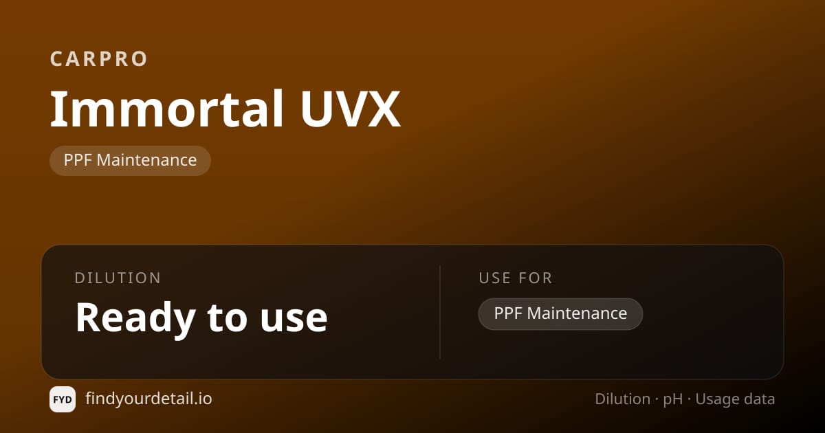 CarPro 임모탈 UVX 희석비 pH 스펙 카드