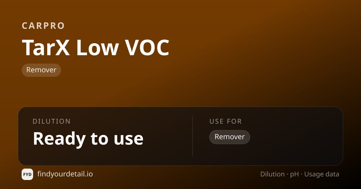 CarPro 타르엑스 로우 VOC 희석비 pH 스펙 카드
