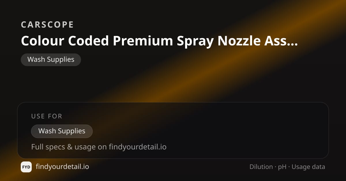 CARSCOPE Colour Coded Premium Spray Nozzle Assembly V2 dilution ratio and pH specification chart