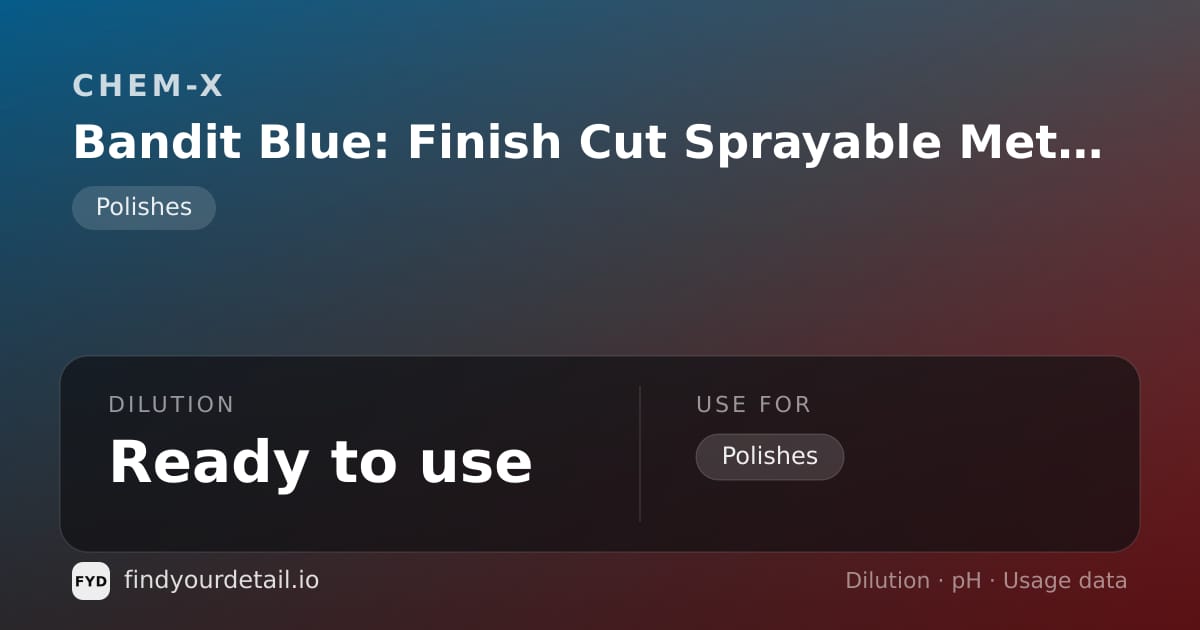 Chem-X Bandit Blue: Finish Cut Sprayable Metal Polish dilution ratio and pH specification chart
