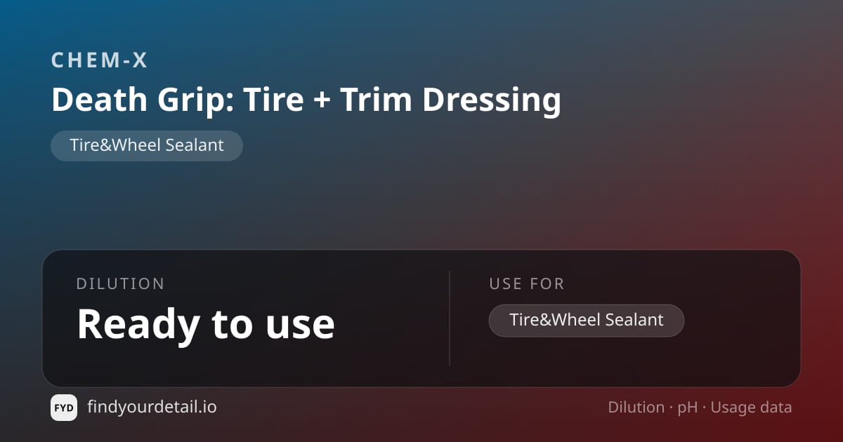 Chem-X Death Grip: Tire + Trim Dressing dilution ratio and pH specification chart