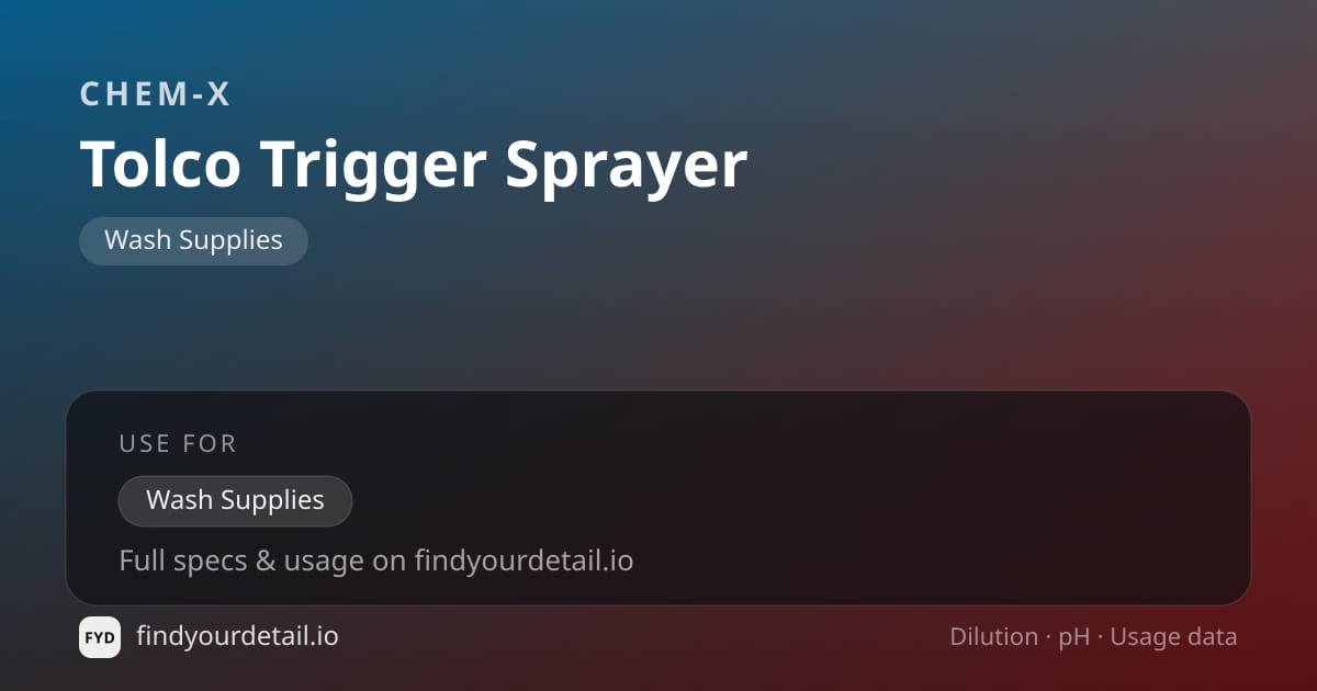 Chem-X Tolco Trigger Sprayer dilution ratio and pH specification chart