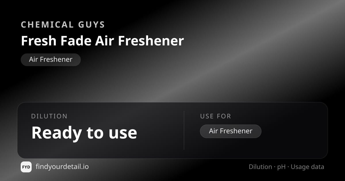 Chemical Guys Fresh Fade Air Freshener dilution ratio and pH specification chart