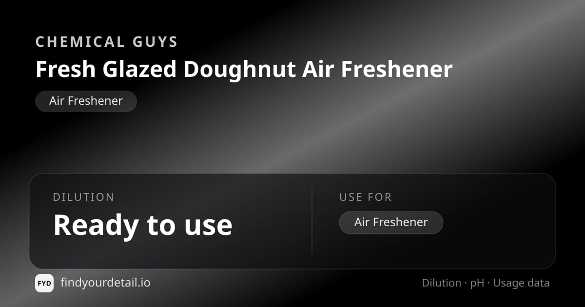 Chemical Guys Fresh Glazed Doughnut Air Freshener dilution ratio and pH specification chart