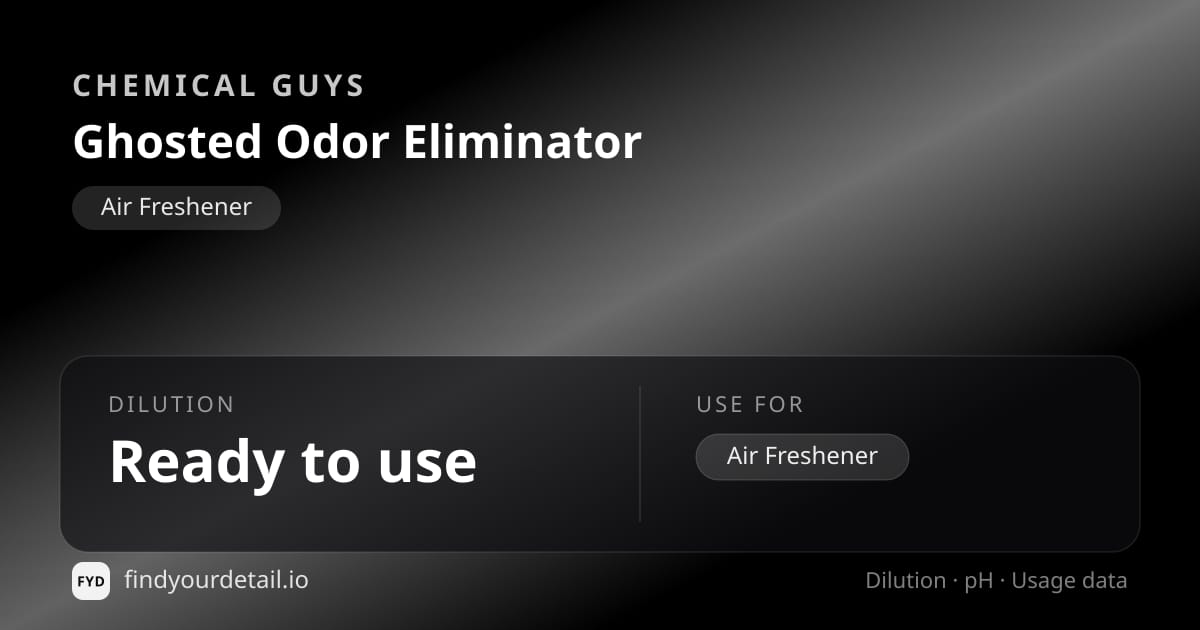 Chemical Guys Ghosted Odor Eliminator dilution ratio and pH specification chart