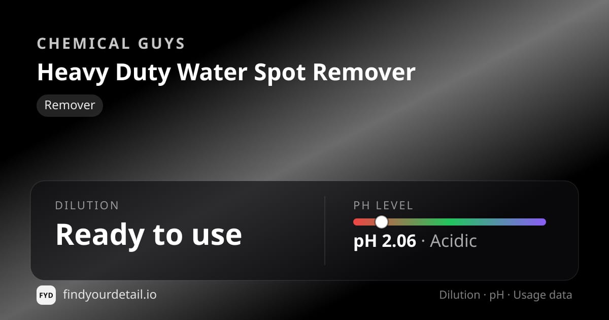 Chemical Guys 헤비 듀티 워터 스팟 리무버 희석비 pH 스펙 카드