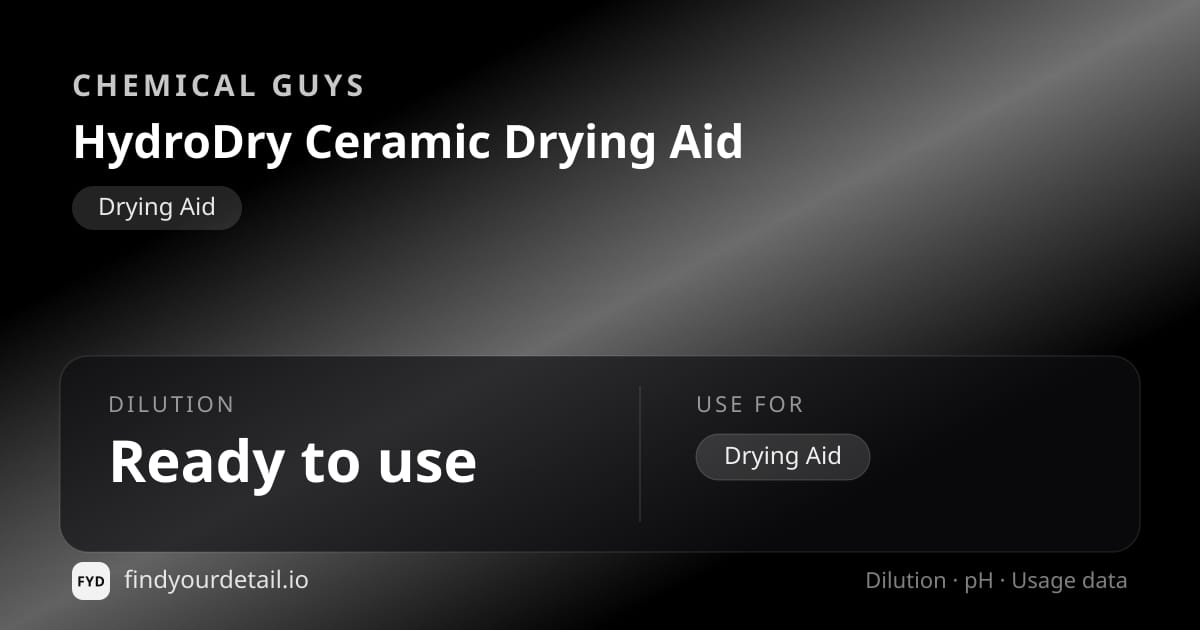 Chemical Guys 하이드로드라이 세라믹 드라잉 에이드 희석비 pH 스펙 카드