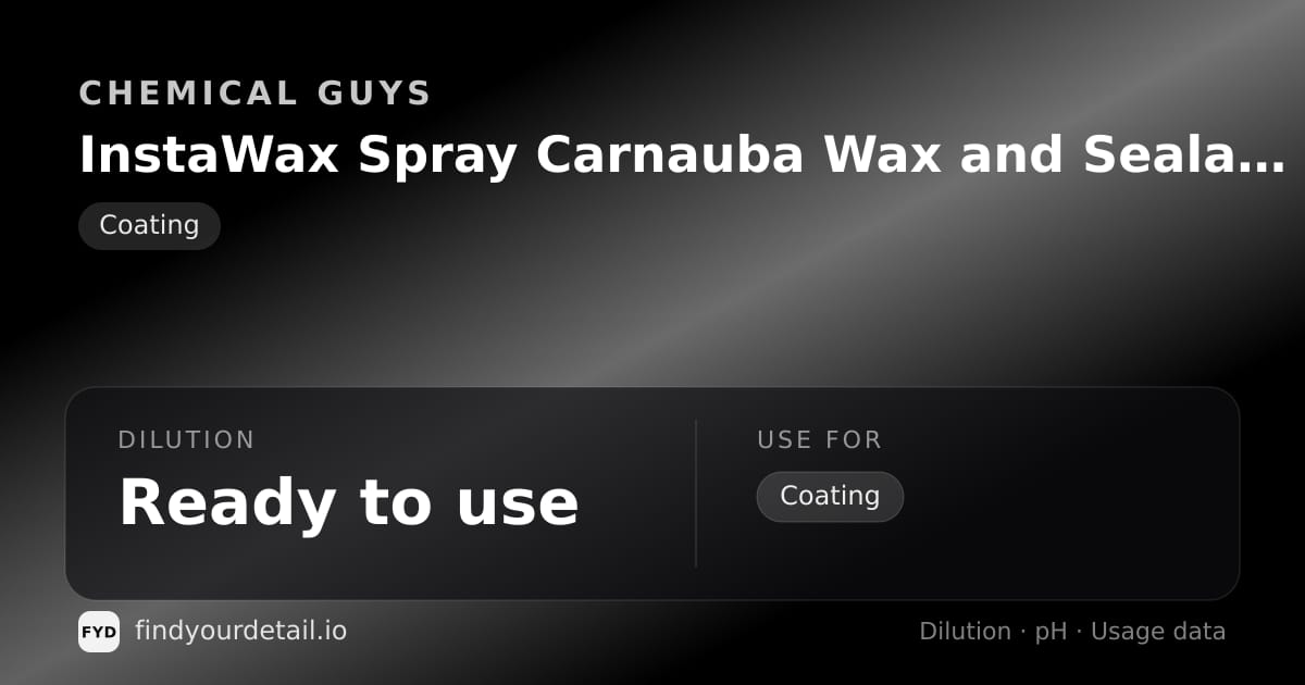 Chemical Guys InstaWax Spray Carnauba Wax and Sealant dilution ratio and pH specification chart