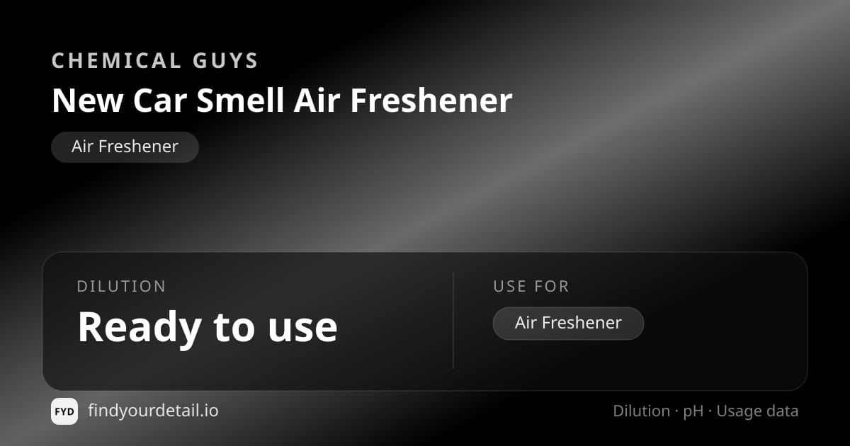 Chemical Guys New Car Smell Air Freshener dilution ratio and pH specification chart