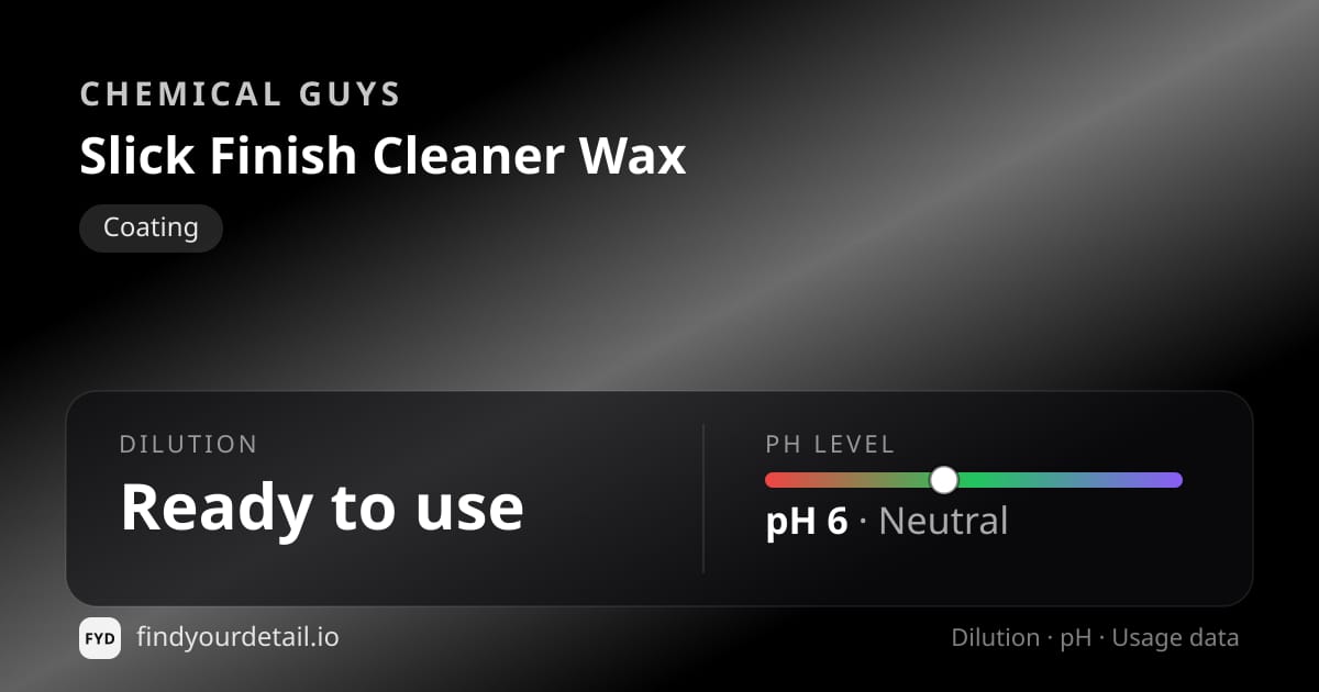 Chemical Guys 슬릭 피니시 클리너 왁스 희석비 pH 스펙 카드
