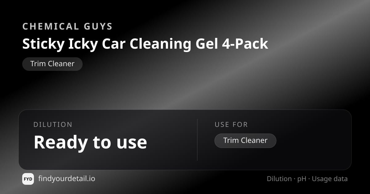 Chemical Guys 스티키 아이키 카 클리닝 젤 4팩 희석비 pH 스펙 카드