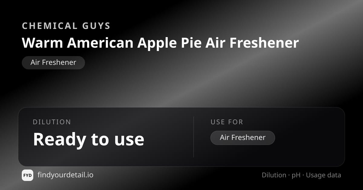 Chemical Guys Warm American Apple Pie Air Freshener dilution ratio and pH specification chart