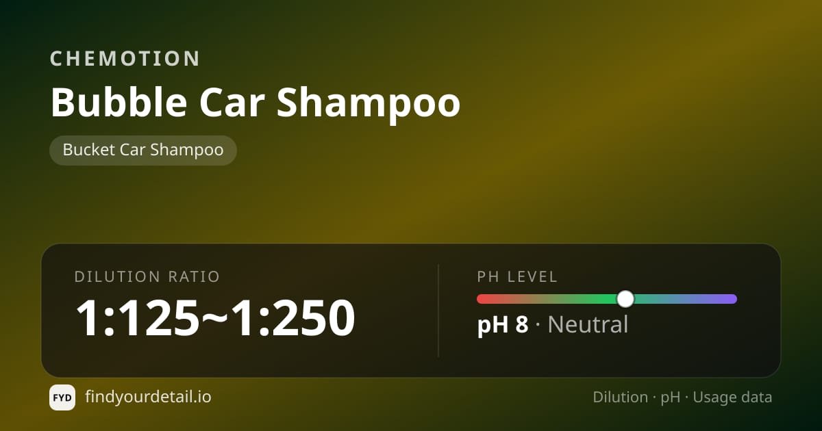 Chemotion Bubble Car Shampoo dilution ratio and pH specification chart