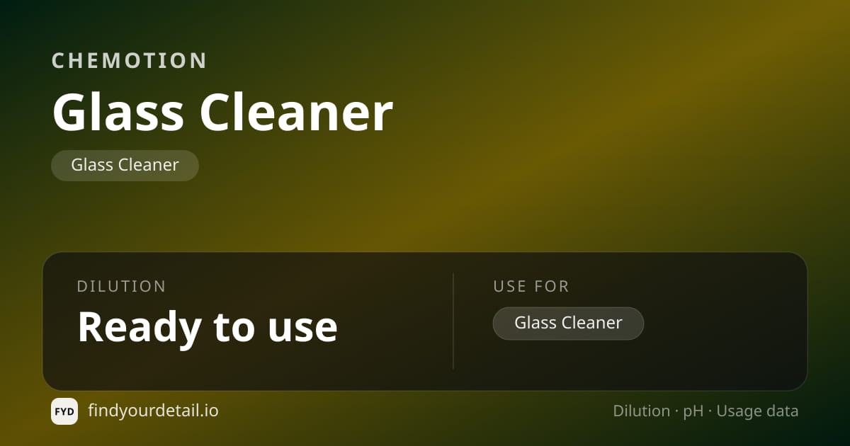 Chemotion Glass Cleaner dilution ratio and pH specification chart