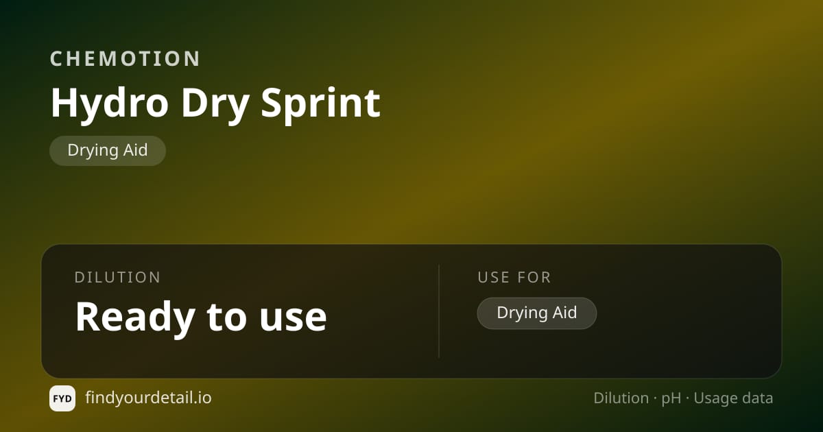 Chemotion Hydro Dry Sprint dilution ratio and pH specification chart