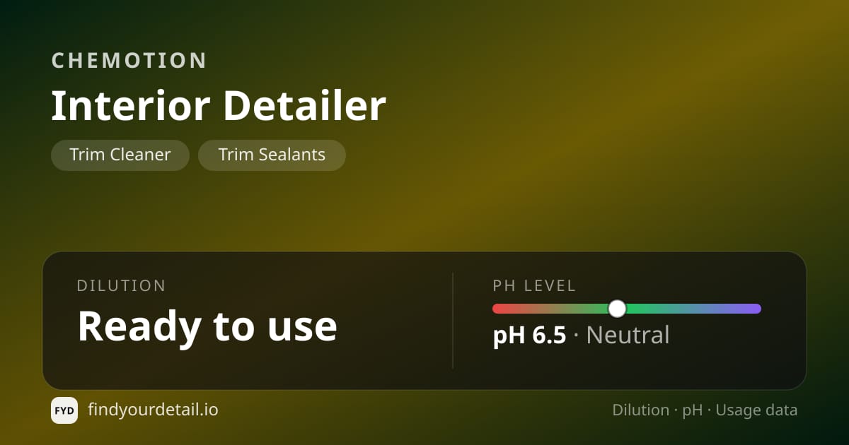 Chemotion Interior Detailer dilution ratio and pH specification chart