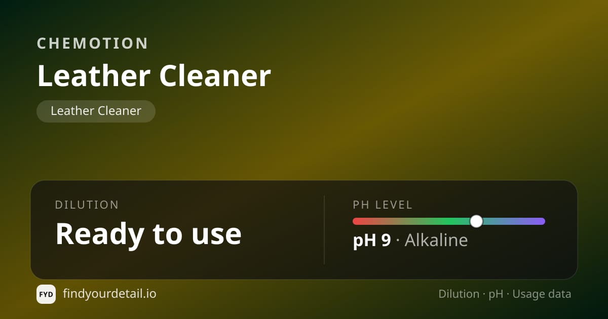 Chemotion Leather Cleaner dilution ratio and pH specification chart