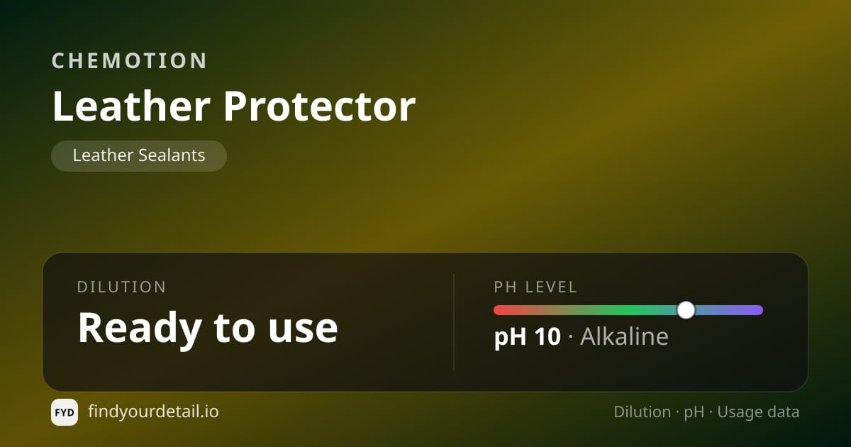 Chemotion Leather Protector dilution ratio and pH specification chart