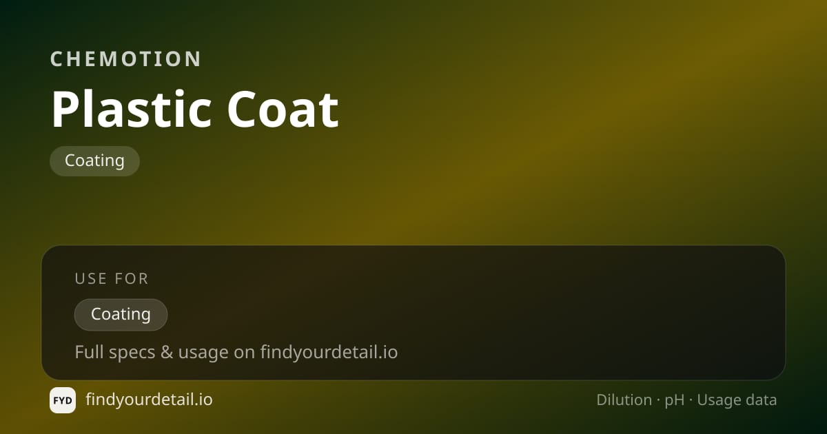 Chemotion Plastic Coat dilution ratio and pH specification chart
