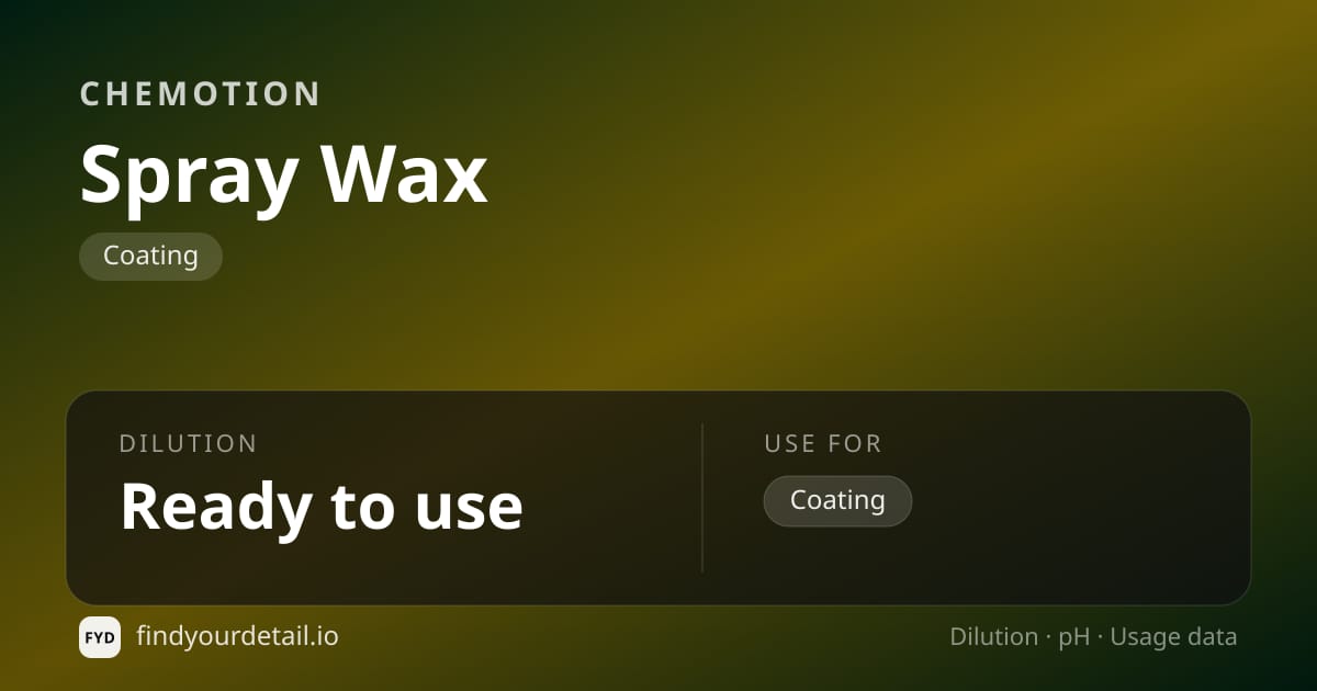 Chemotion Spray Wax dilution ratio and pH specification chart