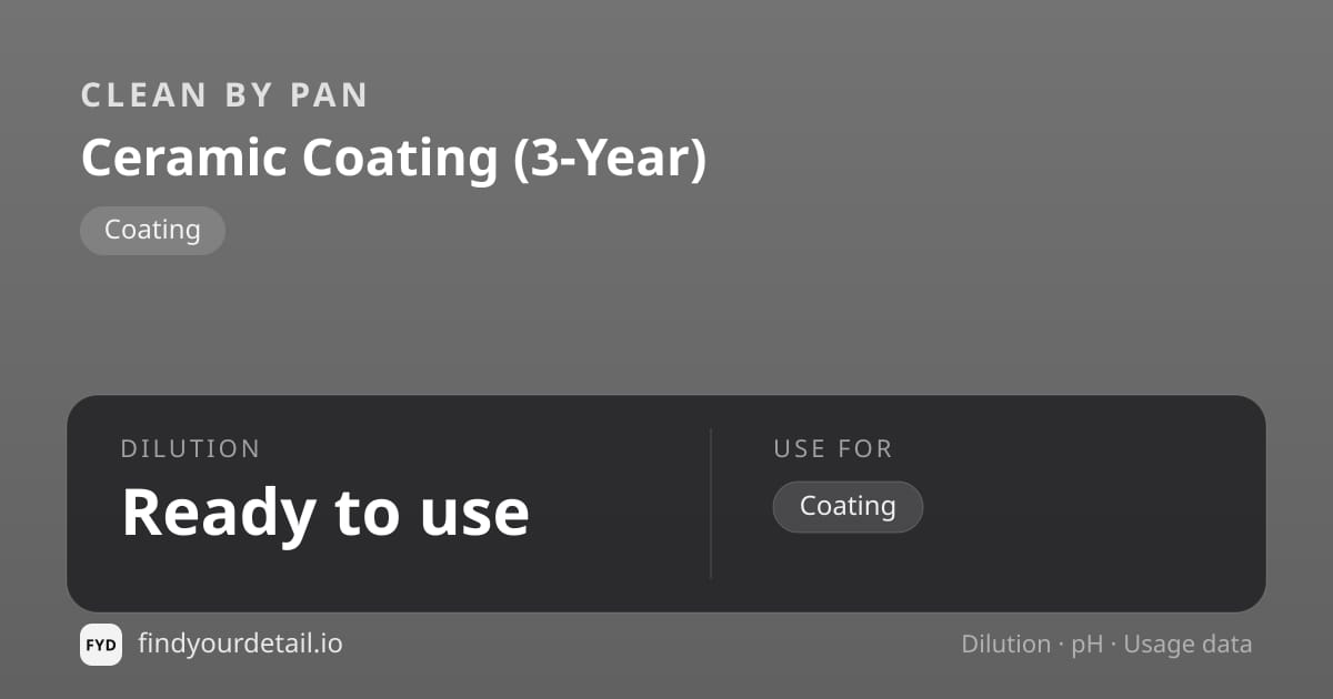 Clean By Pan Ceramic Coating (3-Year) dilution ratio and pH specification chart