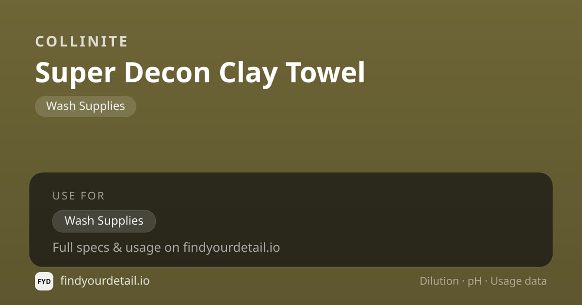 Collinite Super Decon Clay Towel dilution ratio and pH specification chart