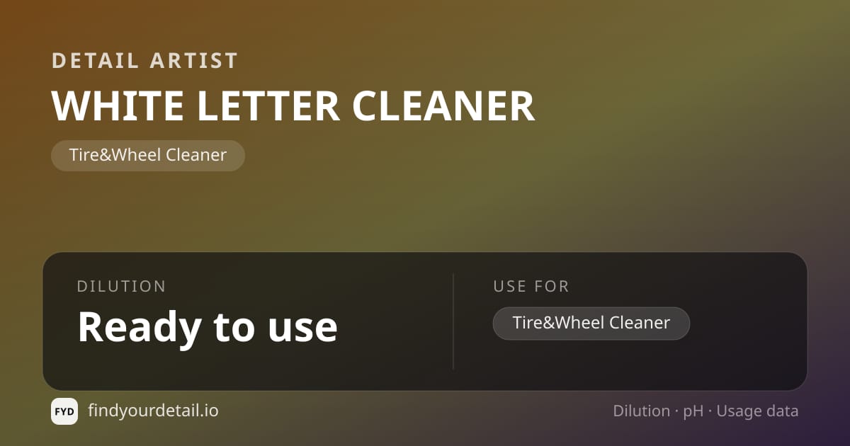 Detail Artist WHITE LETTER CLEANER dilution ratio and pH specification chart