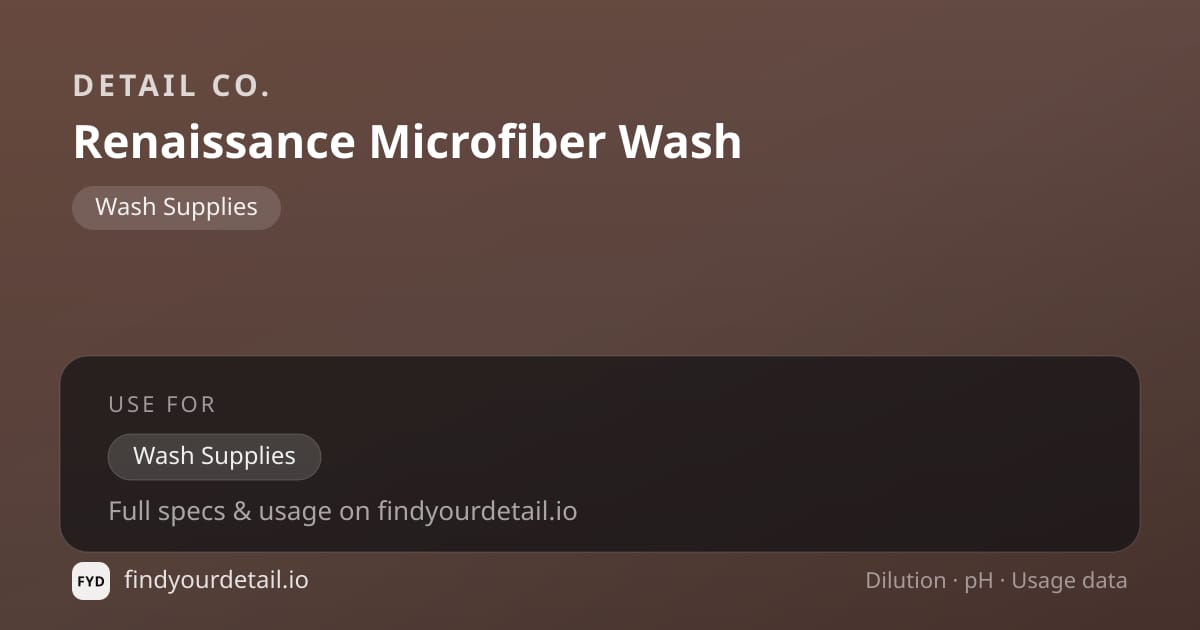 Detail Co. Renaissance Microfiber Wash dilution ratio and pH specification chart