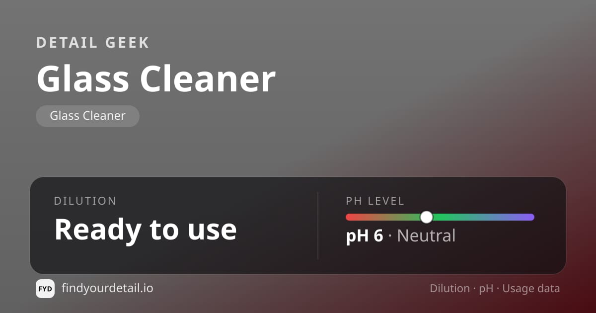 Detail Geek Glass Cleaner dilution ratio and pH specification chart