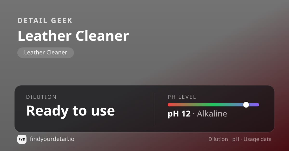 Detail Geek Leather Cleaner dilution ratio and pH specification chart